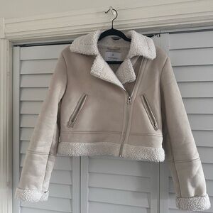 Stradivarius Cream Teddy Jacket with Shearling Lining